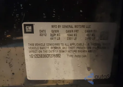 2012 Chevrolet Malibu 1Lt z USA, uszkodzony, nr VIN 1G1ZC5E06CF276682